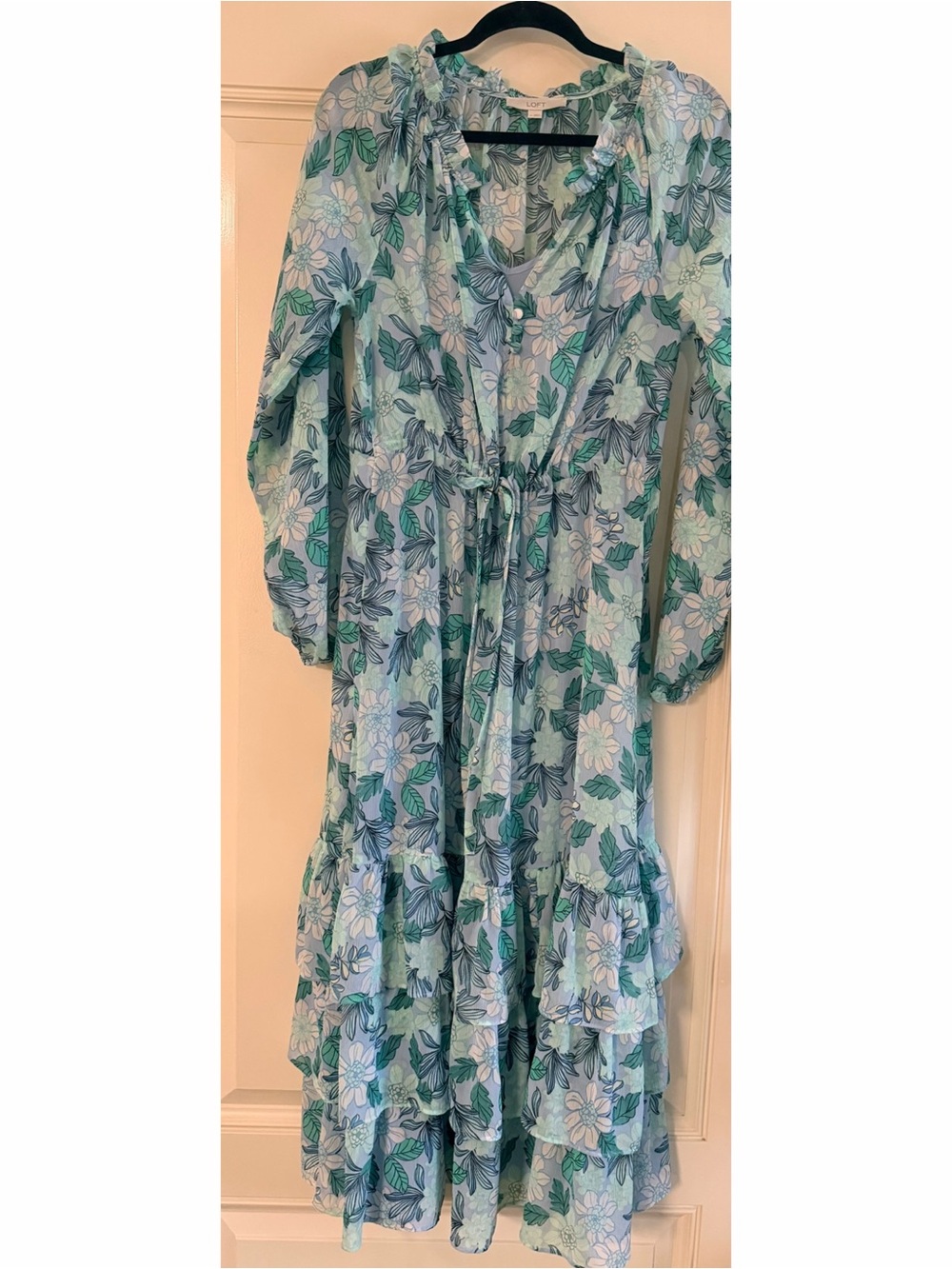 LOFT Mint, Light Blue and Green Floral Maxi Dress